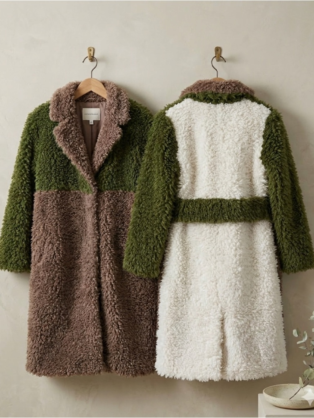 Anthropologie HUTCH Raye Colorblocked Teddy Midi Coat M NWT